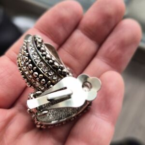 Vintage Clip-On Earrings Lot – Bali Style + Crystal – Costume Jewelry